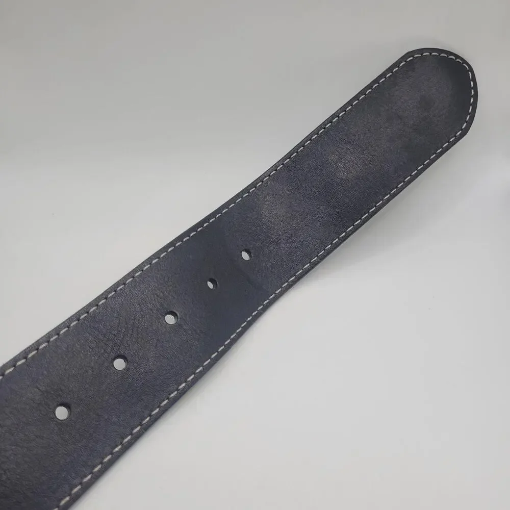 Talbots Belt Medium Black Leather Contrast Stitch Silver Buckle Boho Equestrian